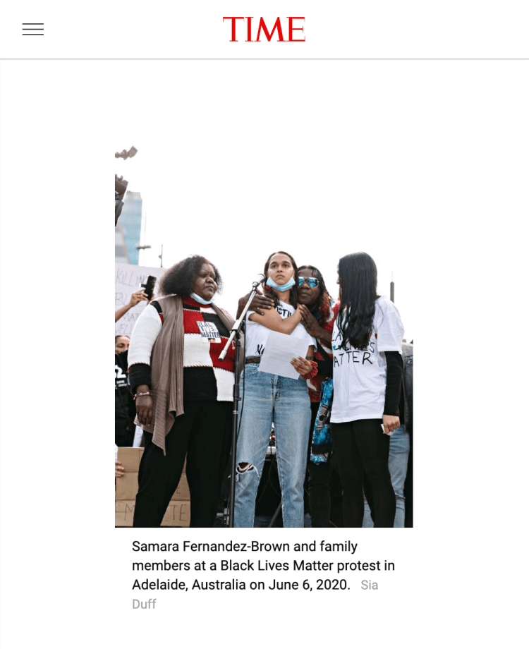 Samara Fernandez-Brown and family members at a Black Lives Matter protest in Adelaide, Australia on June 6, 2020, TIME